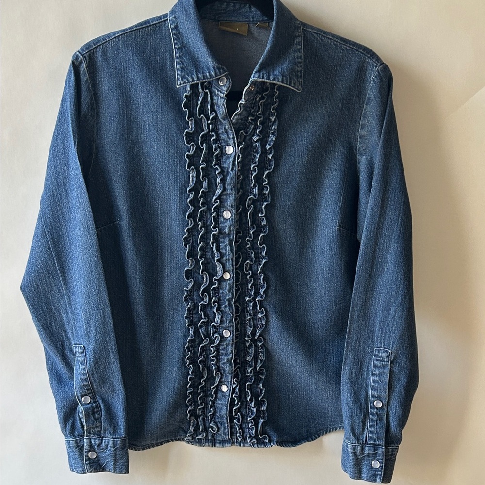 Caslon Blue Denim Ruffle Shirt w/Snap Closures